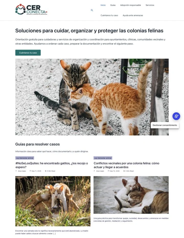 Portada real de la web CER Conecta