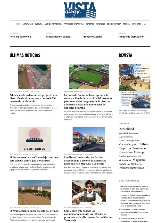 La publicación digital · Diseño web en WordPress. Captura de septiembre de 2026.